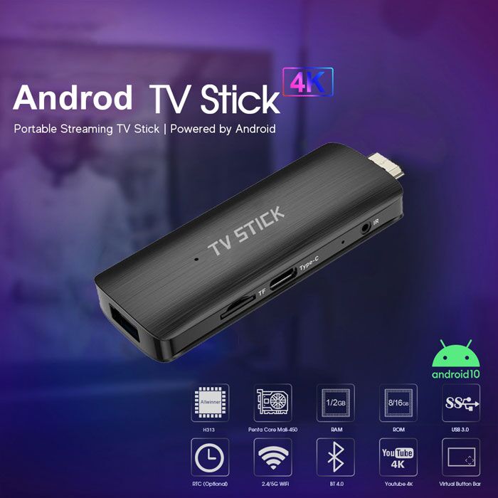 Android TV Dongle Android 10.0 Support 4K TV Prime Media